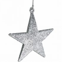 Weihnachtsdeko Stern Anhänger Silbern Glitter 9cm 12St