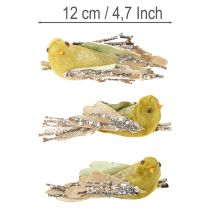 Artikel Weihnachtsdeko Vogel am Clip Grün, Glitter 12cm 6St sortiert