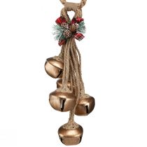 Artikel Große Weihnachtsglocken Gold-Deko mit Schleife und Tannengrün, Festliche Tür- und Raumdekoration, 51cm