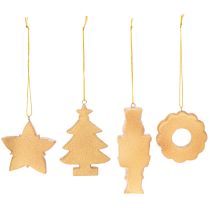 Artikel Weihnachtsanhänger Lebkuchen Zuckerguss Optik Nussknacker Stern Baum Kranz 6cm 4St