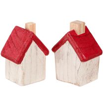 Artikel Weihnachtshäuschen Holz Weihnachtsdeko Weiß Rot 7cm 6 St