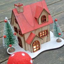 Artikel Weihnachtshaus mit LED-Beleuchtung Natur, Rot Holz 20×15×15cm