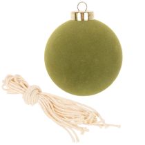 Artikel Christbaumkugel Samtoptik Grün Struktur-Mix 8cm 12 Stück Weihnachtskugel beflockt Moosgrün Kugeln aus Kunststoff Moosgrün beflockt Baumwollkordeln für jede Kugel beiliegend