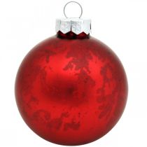 Artikel Christbaumkugel, Baumanhänger, Weihnachtskugel Rot marmoriert H6,5cm Ø6cm Echtglas 24 St