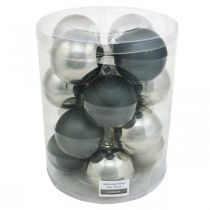 Artikel Baumkugel, Christbaumschmuck, Weihnachtskugel Schwarz/Silbern/Perlmutt H8,5cm Ø7,5cm Echtglas 12St