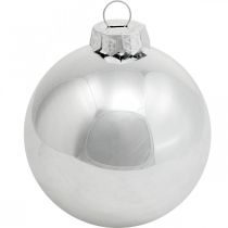 Artikel Glaskugel, Baumschmuck, Christbaumkugel Silbern H8,5cm Ø7,5cm Echtglas 12St