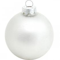 Artikel Schneekugel, Baumanhänger, Christbaumschmuck, Winterdeko Weiß H6,5cm Ø6cm Echtglas 24 St