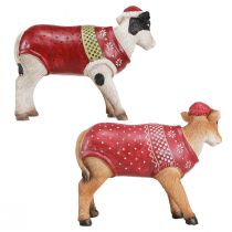 Artikel Weihnachtskuh Deko Kuh mit Mütze Weiß Braun L15,5cm 2 St