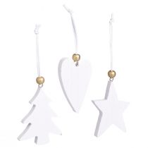 Artikel Weihnachtsschmuck Holz Stern Baum Herz 6 St Weiß Gold Deko Anhänger
