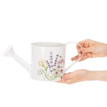 Artikel Weiße Metall Gießkanne mit Blumenmotiv 13,5cm Deko Pflanzkanne