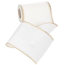 Artikel Weißes Kranzband Moiré mit Gold-Perlkante 175mm - Elegantes Schleifenband für Dekoration und Floristik
