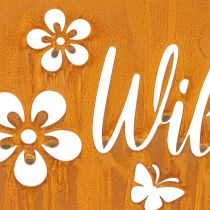 Artikel Willkommensschild Metallschild Edelrost Blumen 40x15cm
