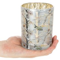 Artikel Windlicht Winterwald Glas mit Zweigdesign Innenseite Gold 12cm