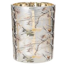 Artikel Windlicht Winterwald Glas mit Zweigdesign Innenseite Gold 12cm