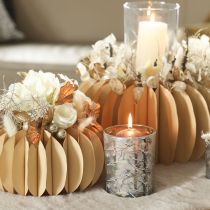 Artikel Windlicht Winterwald Glas mit Zweigdesign Innenseite Gold 12cm