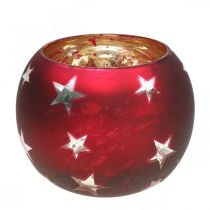 Windlicht Glas Teelichtglas mit Sternen Rot Ø12cm H9cm