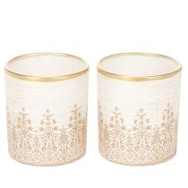 Artikel Windlicht Glas Teelichthalter Blumenmuster Ø8cm H9cm 2St