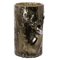 Artikel Windlicht Glas mit Hirsch Kopf und Baumreliefs Winterdeko 26cm
