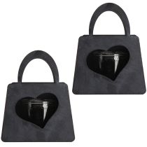 Artikel Windlicht Metall Deko Tasche mit Herz Anthrazit H18cm 2St