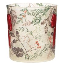 Artikel Windlicht Glas mit Weihnachtszweigen und roter Schleife 8cm 2St