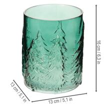 Artikel Windlicht Glas mit Tannen im Relief Weihnachtsdeko 16cm