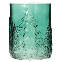 Artikel Windlicht Glas mit Tannen im Relief Weihnachtsdeko 16cm