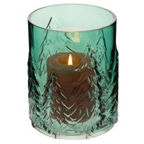 Artikel Windlicht Glas mit Tannen im Relief Weihnachtsdeko 16cm