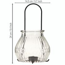 Artikel Windlicht Teelichthalter Glas Metall Klar Schwarz Ø14,5cm