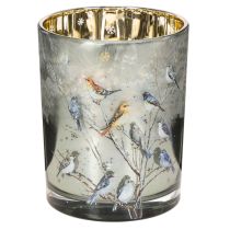 Artikel Kerzenglas Vögel Winter Design Windlicht glänzend 12cm