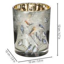 Artikel Kerzenglas Vögel Winter Design Windlicht glänzend 12cm