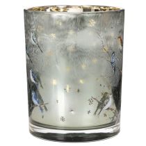 Artikel Kerzenglas Vögel Winter Design Windlicht glänzend 12cm
