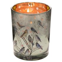 Artikel Kerzenglas Vögel Winter Design Windlicht glänzend 12cm