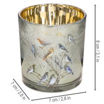 Artikel Windlicht Glas mit Vogel und Schneeflocken Motiv 8cm 2St