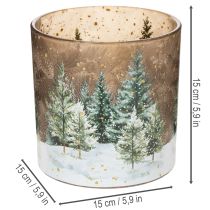Artikel Windlicht Glas mit Tannenwald Teelichthalter Winterdeko 15cm