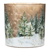 Artikel Windlicht Glas mit Tannenwald Teelichthalter Winterdeko 15cm