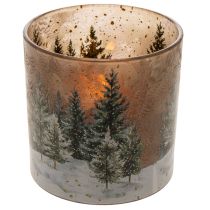 Artikel Windlicht Glas mit Tannenwald Teelichthalter Winterdeko 15cm
