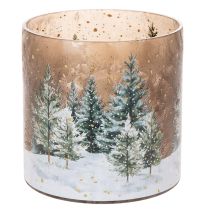 Artikel Windlicht Glas mit Winterwald im Schnee Weihnachtsdeko 20cm