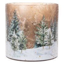 Artikel Windlicht Glas mit Winterwald im Schnee Weihnachtsdeko 20cm
