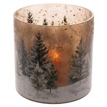 Artikel Windlicht Glas mit Winterwald im Schnee Weihnachtsdeko 20cm