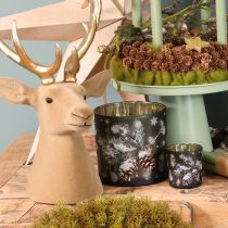 Artikel Windlicht Glas Tannenzapfen und Schneeflocken 15cm