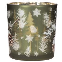 Artikel Glas Windlicht mit winterlichem Tannenzweig 8cm 2St