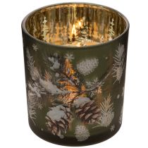 Artikel Glas Windlicht mit winterlichem Tannenzweig 8cm 2St