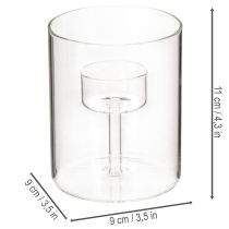 Artikel Glas Windlicht mit erhöhtem Teelichthalter 11cm