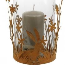 Artikel Windlicht mit Hasen, Frühlingsdeko, Metalldeko mit Blumen, Ostern Edelrost Ø11,5cm H18cm