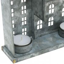 Artikel Häuserzeile, Metalldeko zum Beleuchten, Adventsdeko, Windlicht Silbern L52cm H20cm
