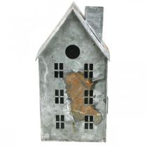 Windlicht Haus Metall Shabby Chic Weiß gewaschen, Rost H20cm