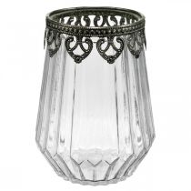 Windlicht Vintage, Kerzenglas mit Metalldeko Ø11,5cm H15cm