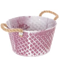 Artikel Zinkschale Raute mit Seilgriffen Violett weiß gewaschen Ø24,5cm H14cm