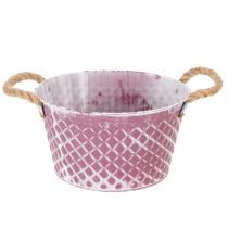 Artikel Zinkschale Raute mit Seilgriffen Violett weiß gewaschen Ø24,5cm H14cm