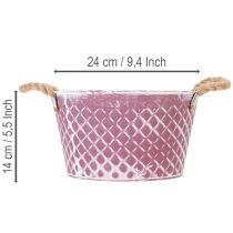 Artikel Zinkschale Raute mit Seilgriffen Violett weiß gewaschen Ø24,5cm H14cm